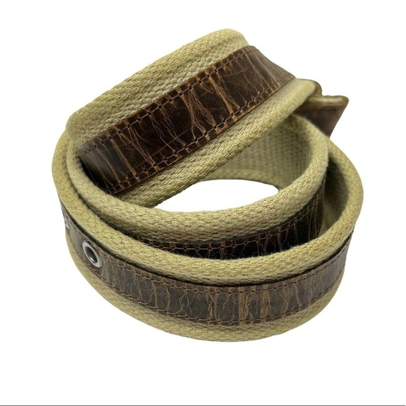 LEATHER Canvas Belt Brown Tan 100% Cotton Utility Range Work Outdoor Men Size 36 - Picture 2 of 7